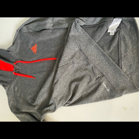Adidas Mens Gray Neon Orange sweatshirt Hood Climawarm material Size large - Picture 6 of 13